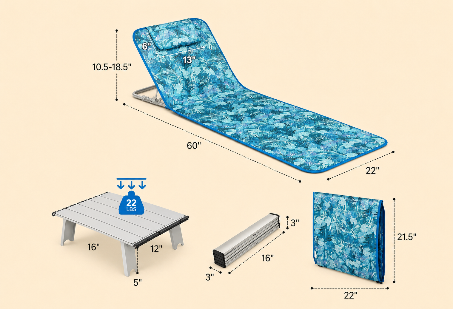 Summer Bliss | Portable Low Folding Beach Lounge Chair Set with Adjustable Backrest | Lightweight & Durable for Ultimate Relaxation