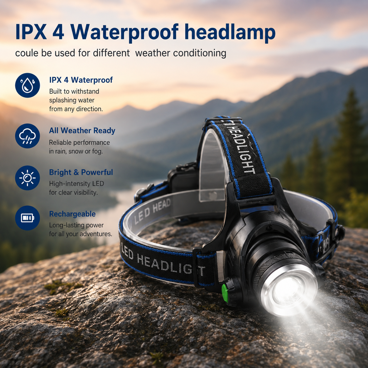 Versatile LED Headlamp | Rechargeable with Adjustable Zoom for Hands-Free Illumination