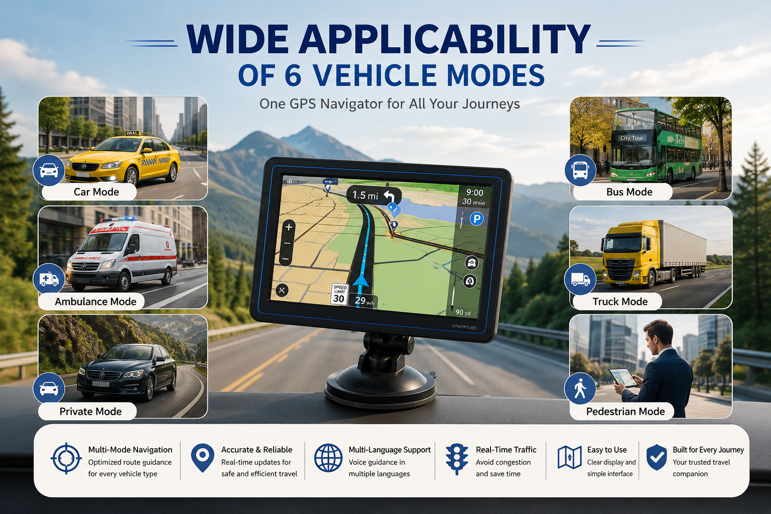 GPS Navigator | 7-Inch Car GPS Navigation System with Real-Time Traffic Updates | Multi-Language Voice Guidance for Efficient Travel