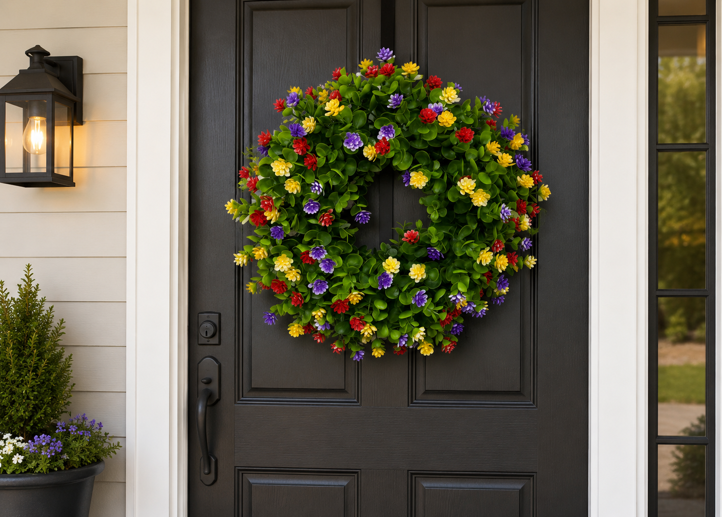 Vibrant Floral Wreath | Spring Summer Faux Flower Arrangement for Home Decor