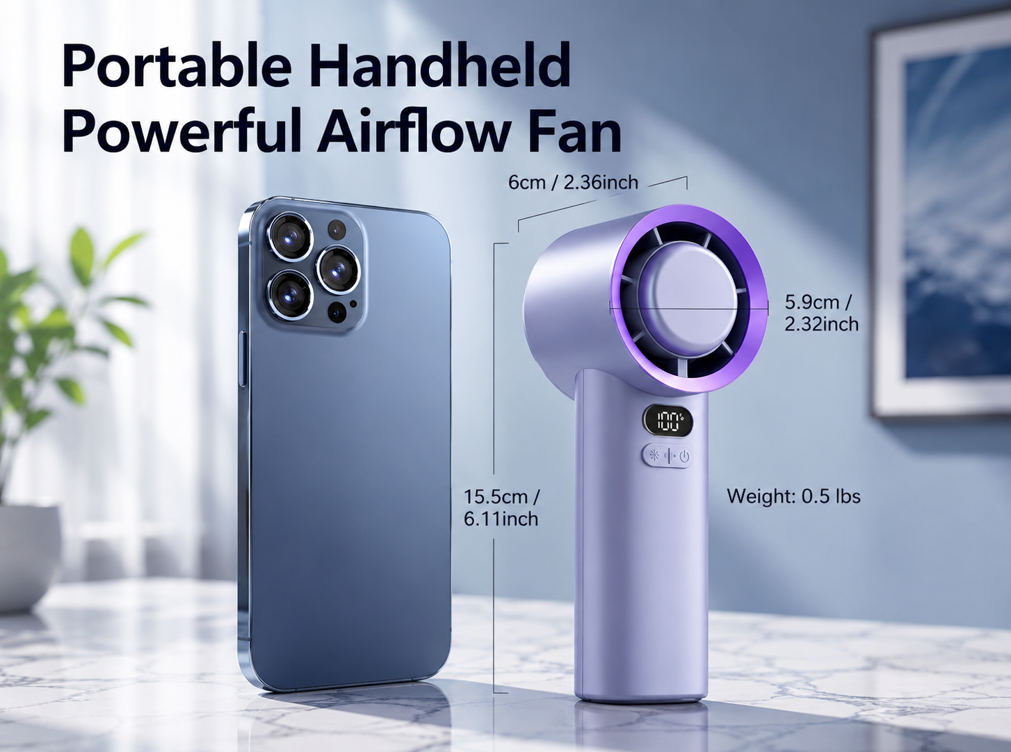 Cooling Breeze | Portable Handheld Fan with Turbocharged Airflow | Ergonomic Design for Ultimate Comfort