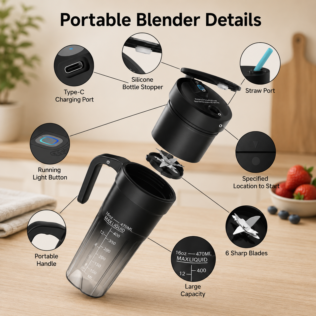 Portable Blender | Smoothie Maker with Self-Cleaning Function | Lightweight Design for On-the-Go Nutrition