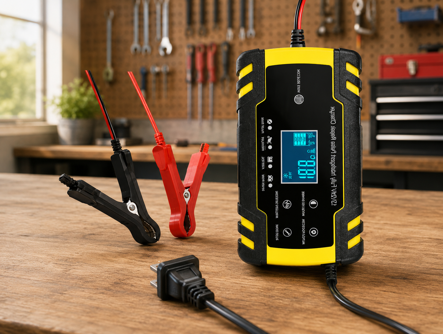 Portable Car Battery Charger | 12V Automatic Charger with Safety Features | Compact Design for Quick Charging
