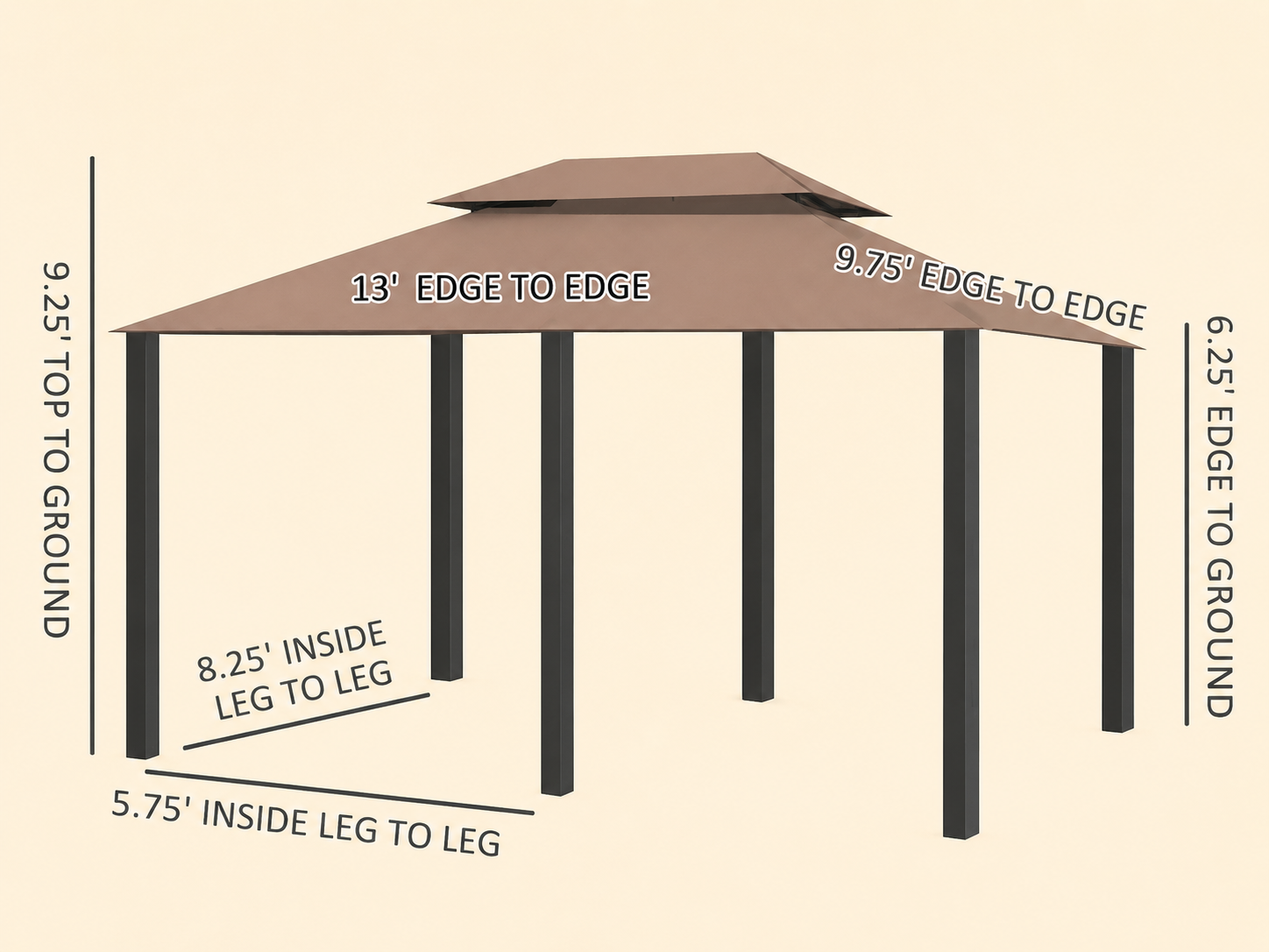 Outdoor Canopy Gazebo | 10'x13' Vented Steel Frame with Double-Tier Roof | Perfect Shade for BBQs and Parties