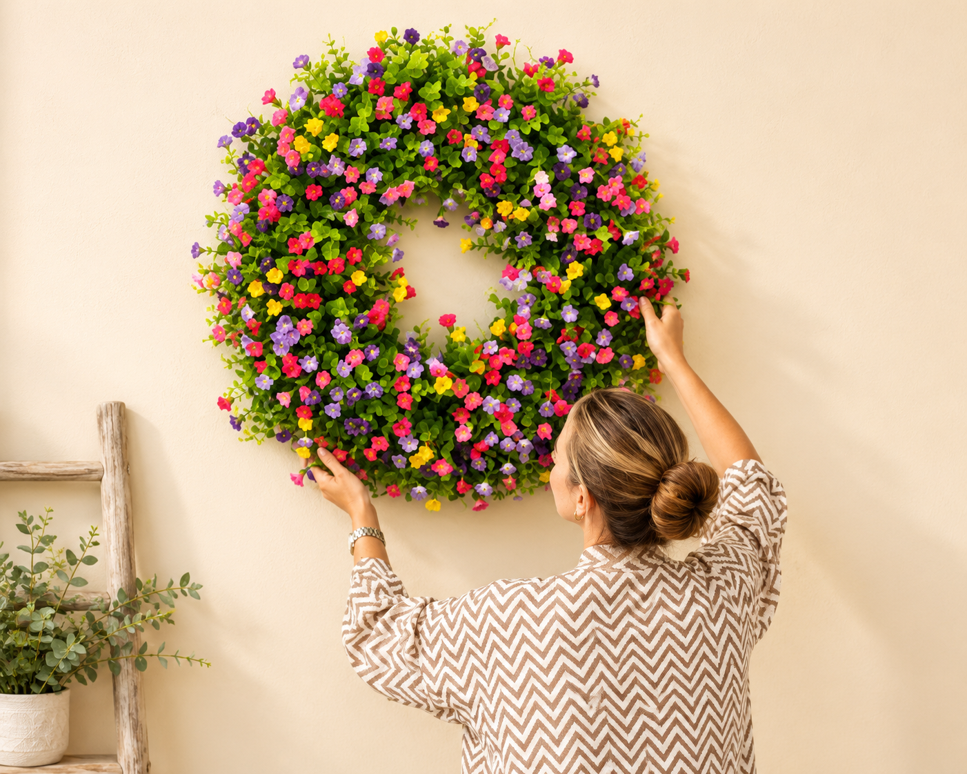 Vibrant Floral Wreath | Spring Summer Faux Flower Arrangement for Home Decor