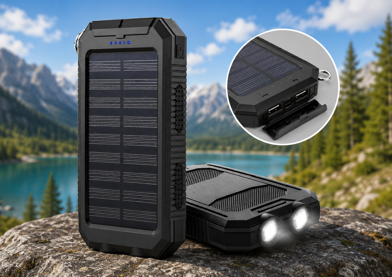 Outdoor Explorer | Solar Power Bank with Dual USB Ports | Waterproof Portable Charger for Emergency Power