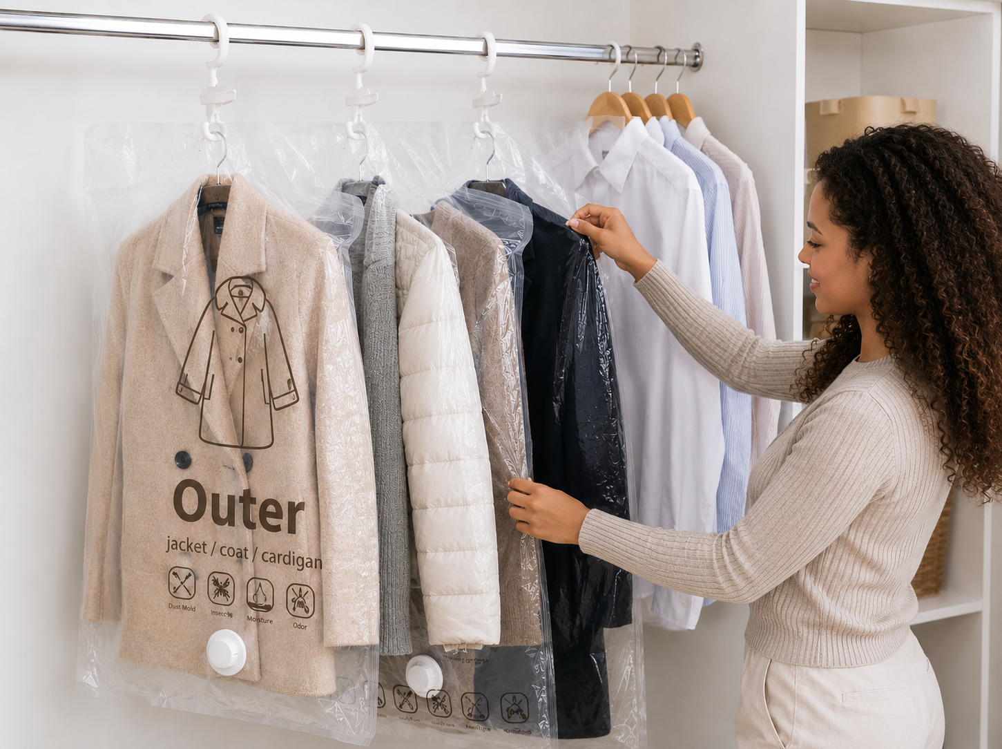 Innovative Hanging Vacuum Storage Bags | Space-Saving Compression Solution for Organized Closets