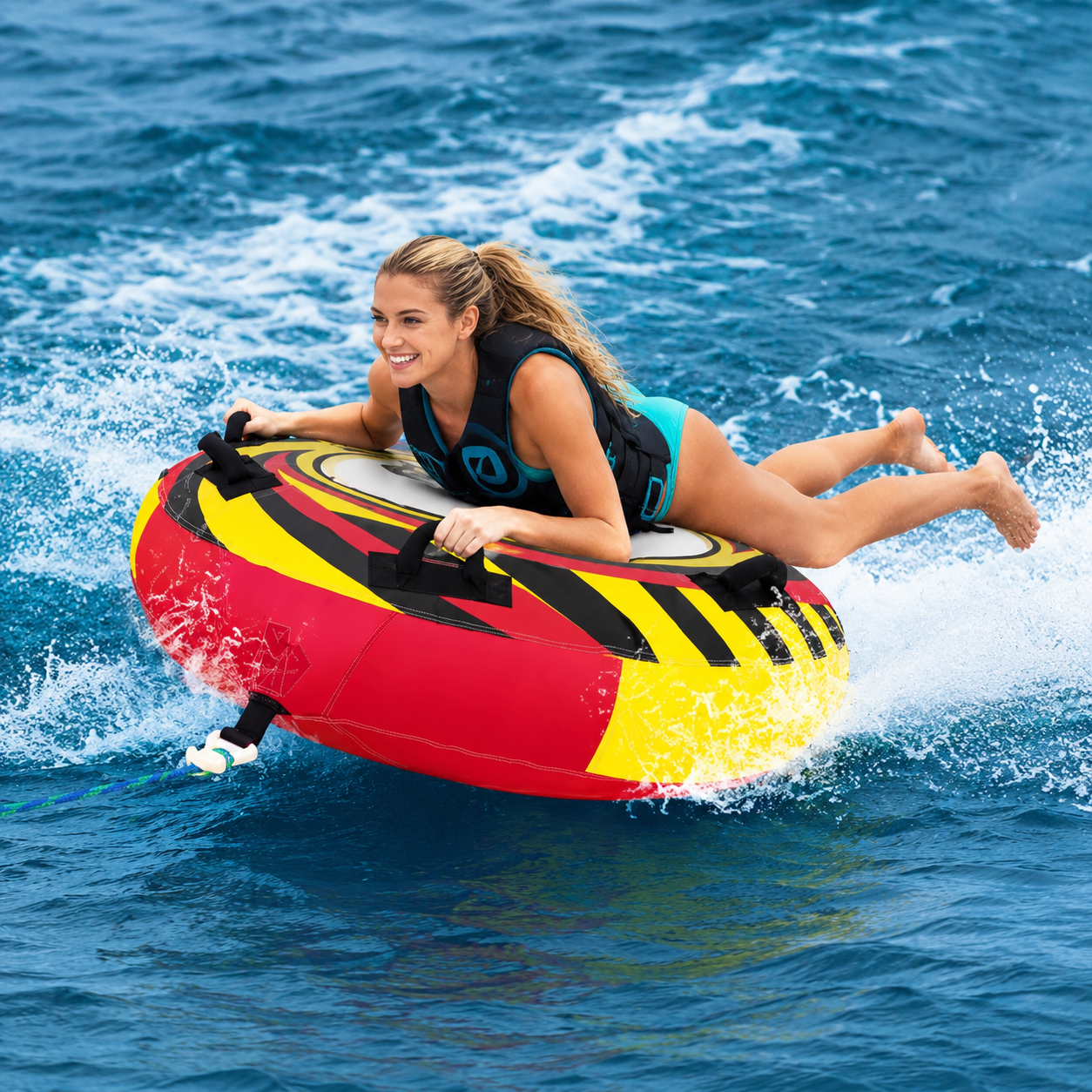 Adventure Tube | Large Inflatable Towable Floating Tube with Padded Handles | Durable Design for Thrilling Water Sports