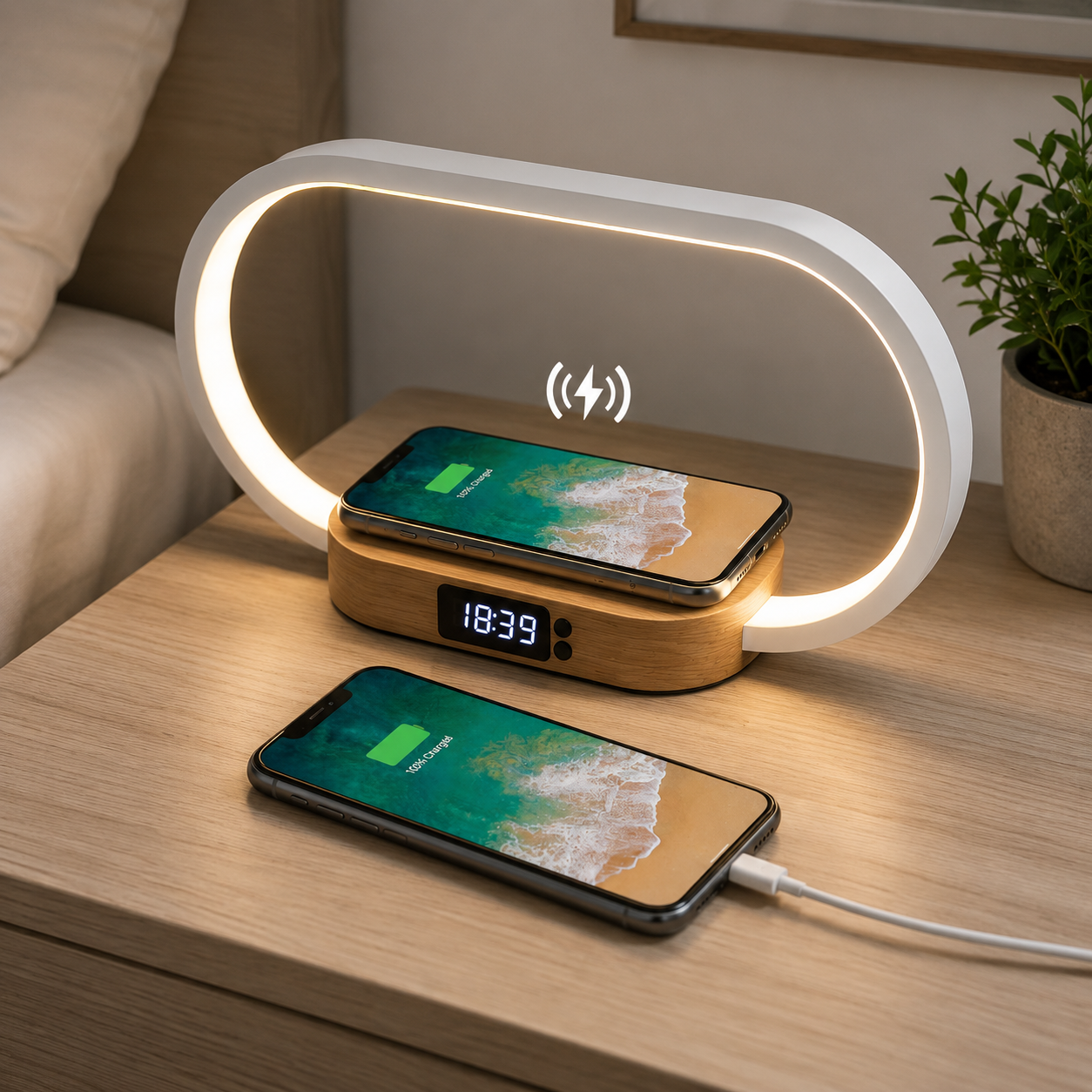 Smart Nightstand | Wireless Charging Bedside Table with Touch Control & Adjustable Light for Effortless Mornings