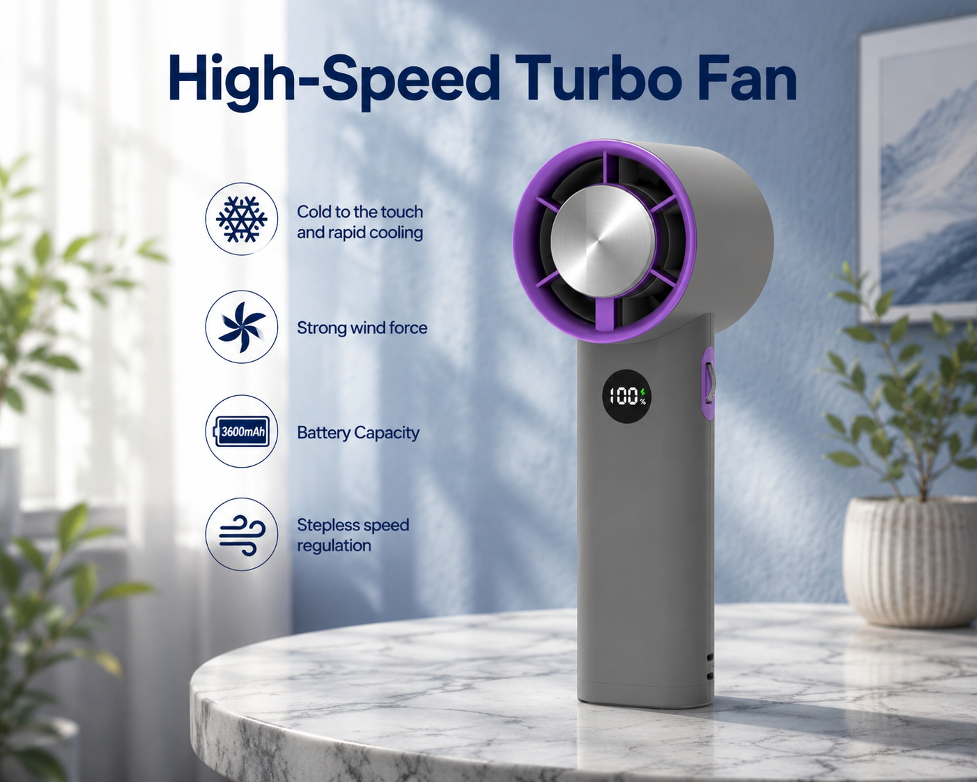 Cooling Breeze | Portable Handheld Fan with Turbocharged Airflow | Ergonomic Design for Ultimate Comfort
