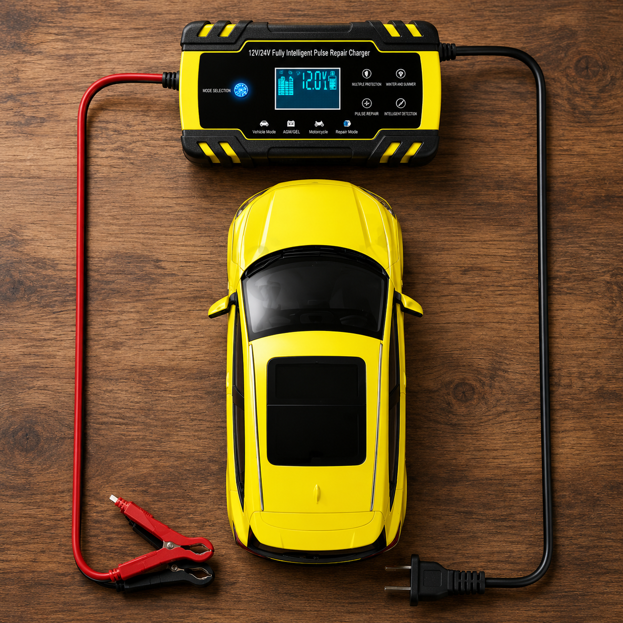 Portable Car Battery Charger | 12V Automatic Charger with Safety Features | Compact Design for Quick Charging