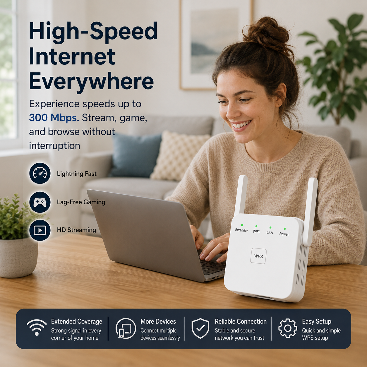 Home Connectivity | WiFi Extender with Dual-Band Signal Boosting | Reliable Coverage for Smooth Streaming