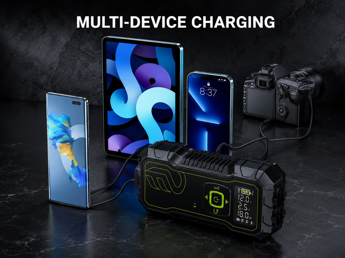 PowerBoost | 10000mAh Car Jump Starter with Air Compressor & Wireless Charging | Compact Design for Emergency Starts