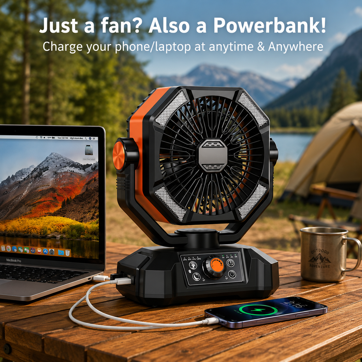 Outdoor Comfort | Portable Camping Cooling Fan with Dual Turbo Power | Versatile Airflow for Ultimate Relaxation
