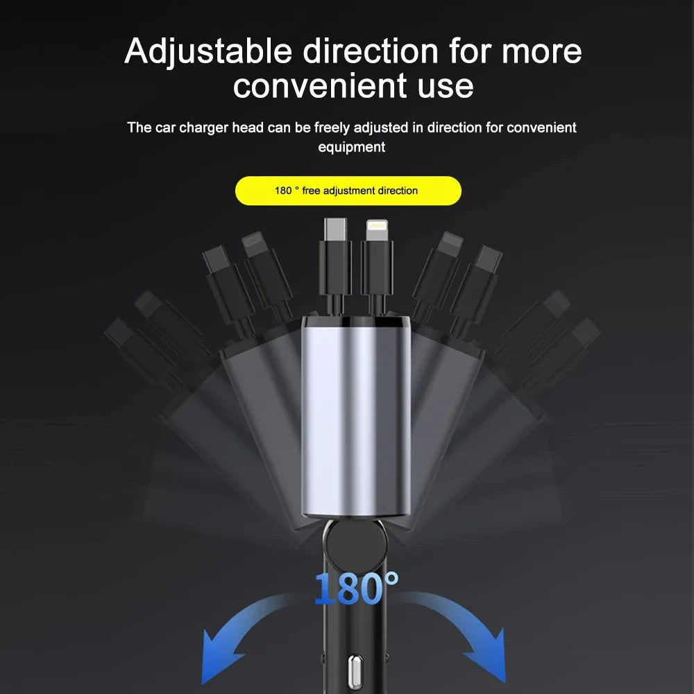 Compact Car Charger | 120W Retractable USB Adapter with Dual Ports | Fast Charging for All Devices 2