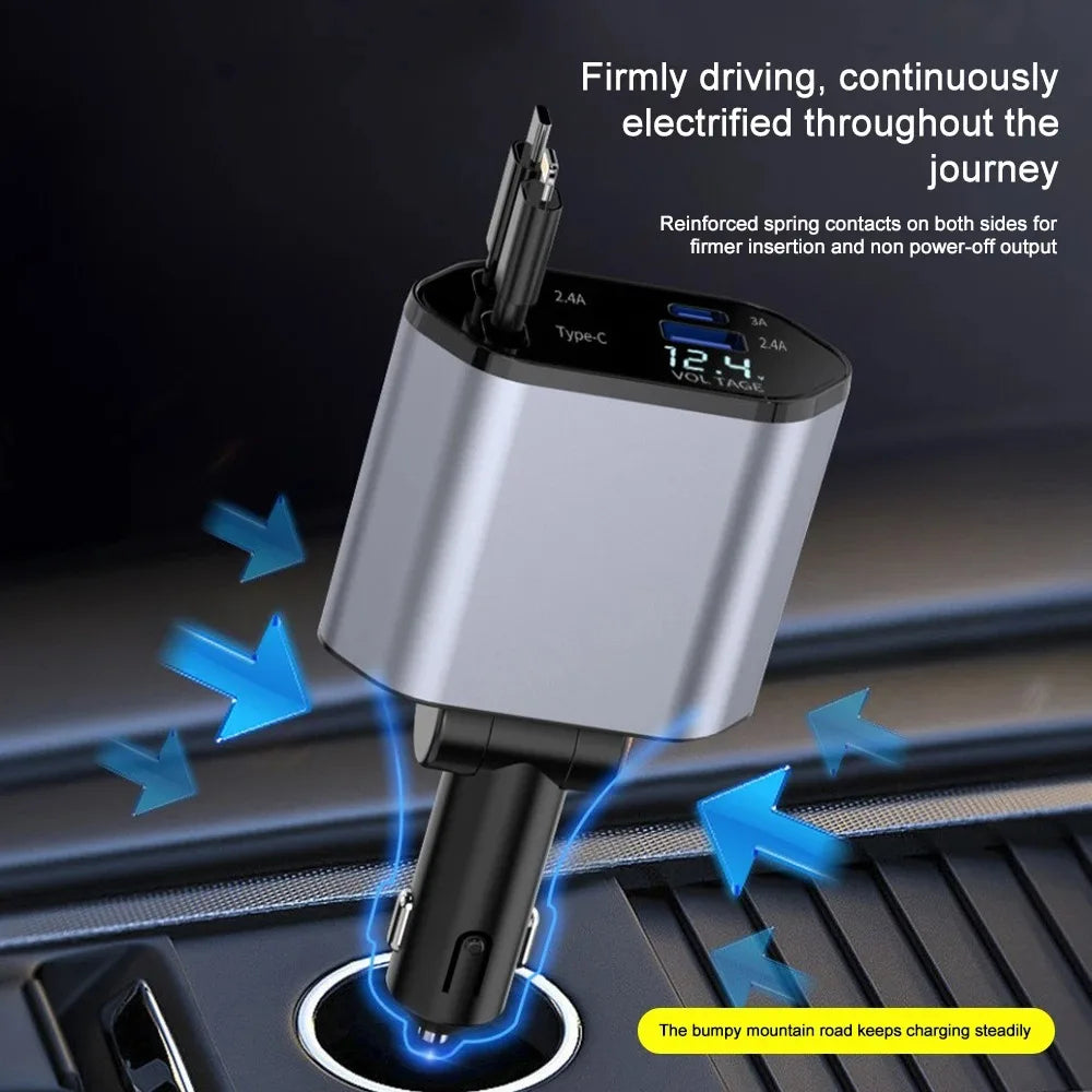 Compact Car Charger | 120W Retractable USB Adapter with Dual Ports | Fast Charging for All Devices 3