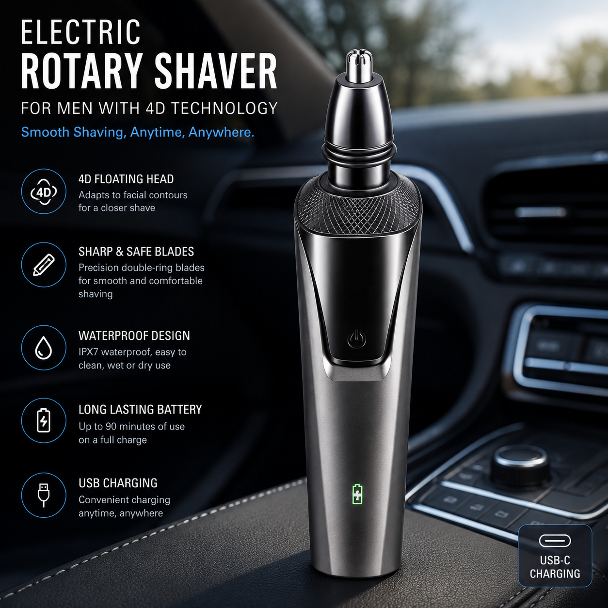 Electric Rotary Shaver for Men with 4D Technology & USB Charging | Waterproof Design for Smooth Shaving