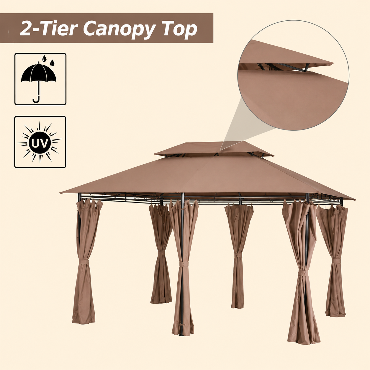 Outdoor Canopy Gazebo | 10'x13' Vented Steel Frame with Double-Tier Roof | Perfect Shade for BBQs and Parties