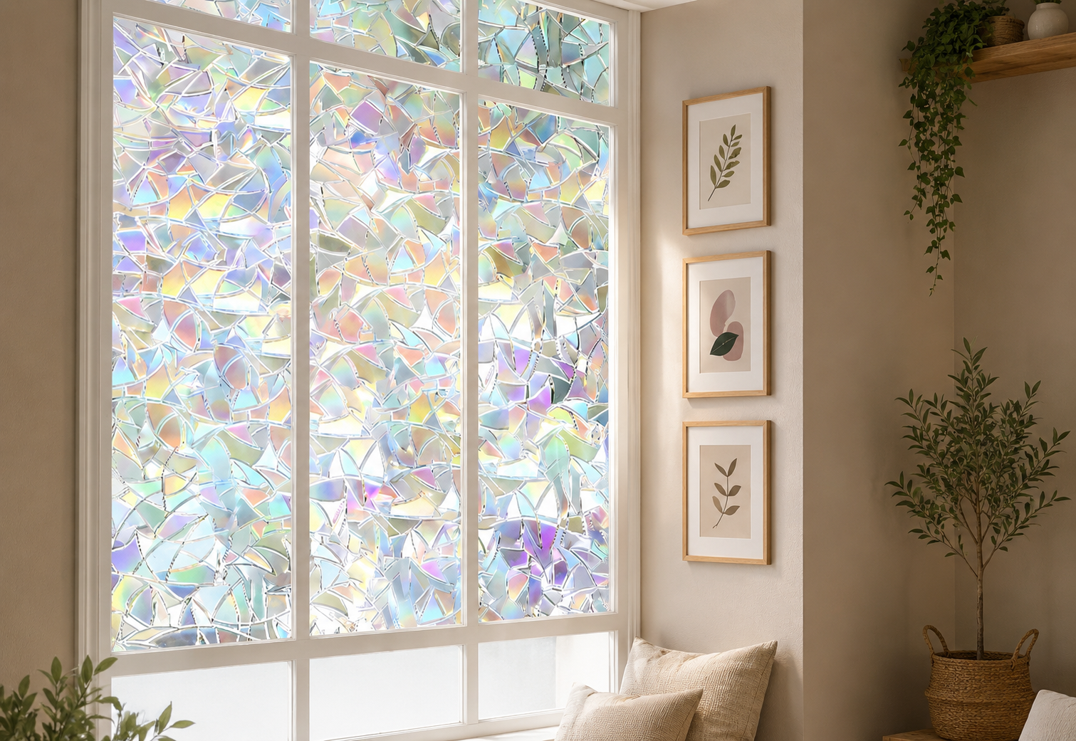Prismatic Window Film | Rainbow Effect Privacy Film with Easy Static Cling | Decorative Solution for Natural Light