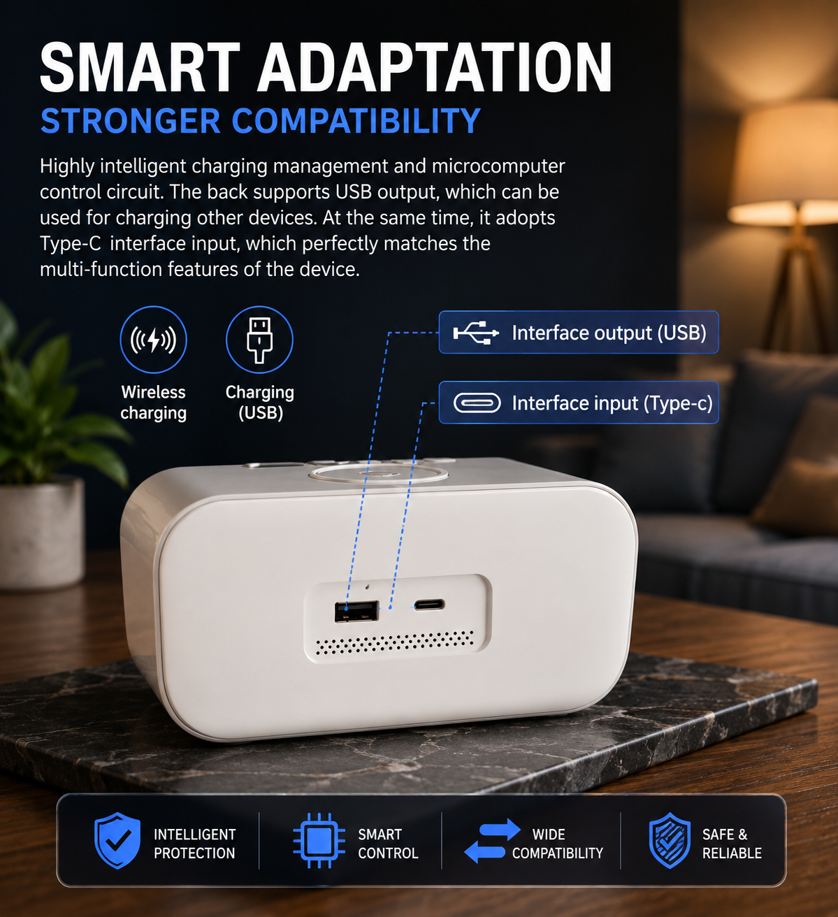 Multitime | Digital Alarm Clock with Qi Wireless Charging & Adjustable Brightness | Stylish Design for Convenient Bedside Use