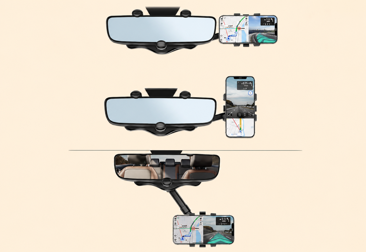 Versatile Car Phone Holder | 360-Degree Rotatable & Retractable Design for Safe Navigation