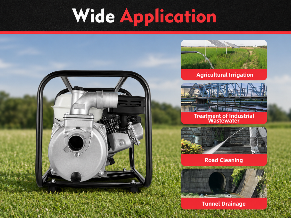 High Flow Gas Water Pump | 6.5HP 4-Stroke Engine with 92 Ft Lift | Efficient Irrigation and Drainage Solution
