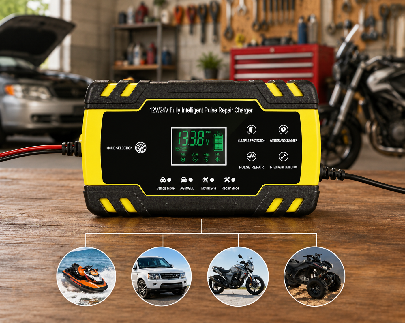 Portable Car Battery Charger | 12V Automatic Charger with Safety Features | Compact Design for Quick Charging