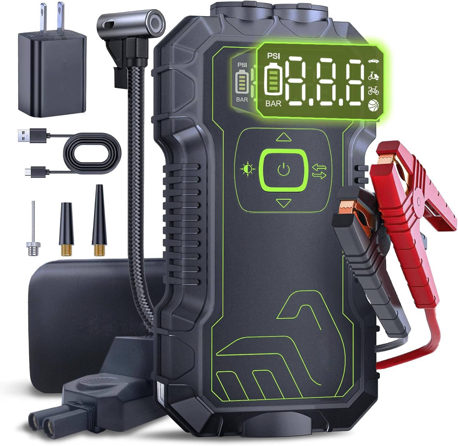 PowerBoost | 10000mAh Car Jump Starter with Air Compressor & Wireless Charging | Compact Design for Emergency Starts 0