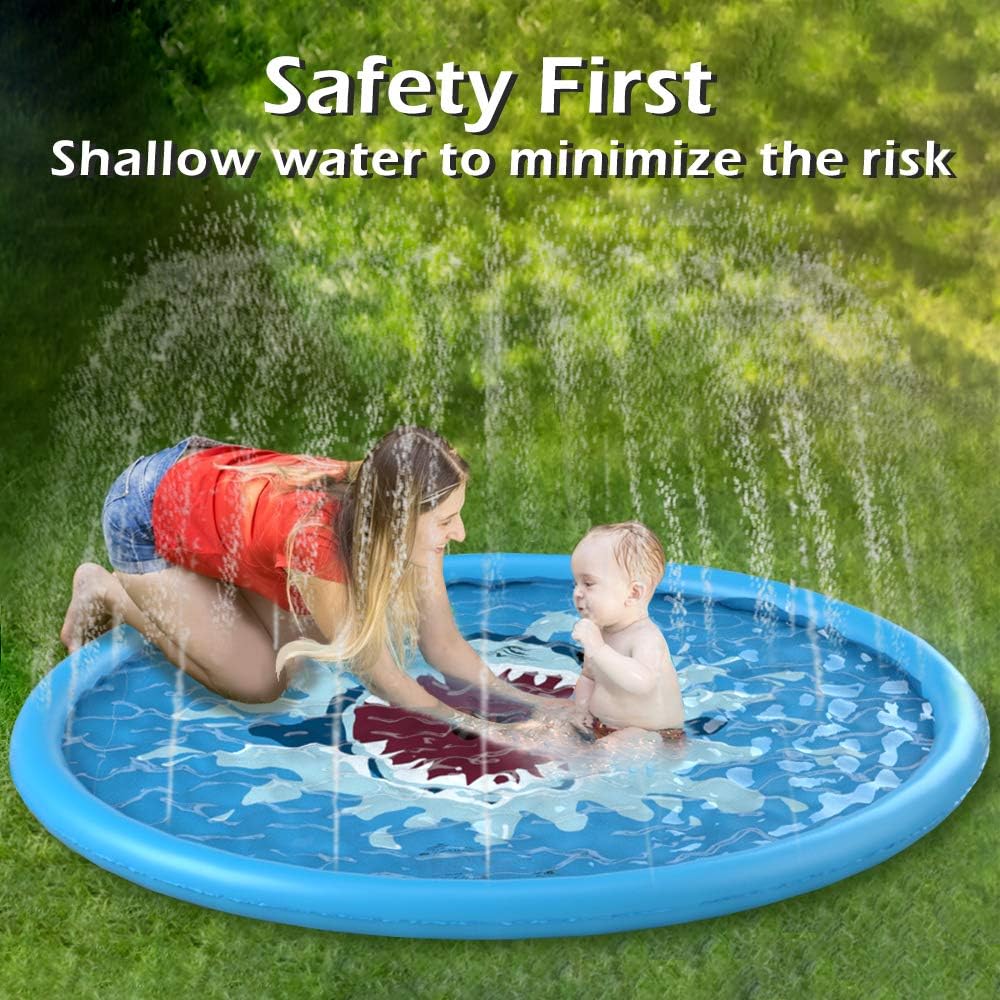 Splash Pad Sprinkler | 68 Shark-Themed Water Play Mat for Kids & Pets