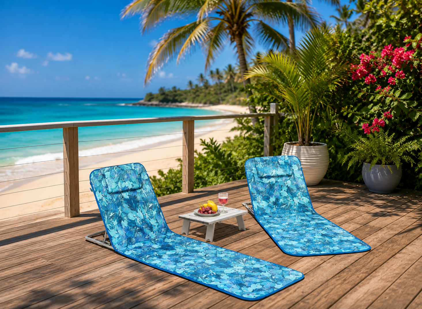 Summer Bliss | Portable Low Folding Beach Lounge Chair Set with Adjustable Backrest | Lightweight & Durable for Ultimate Relaxation