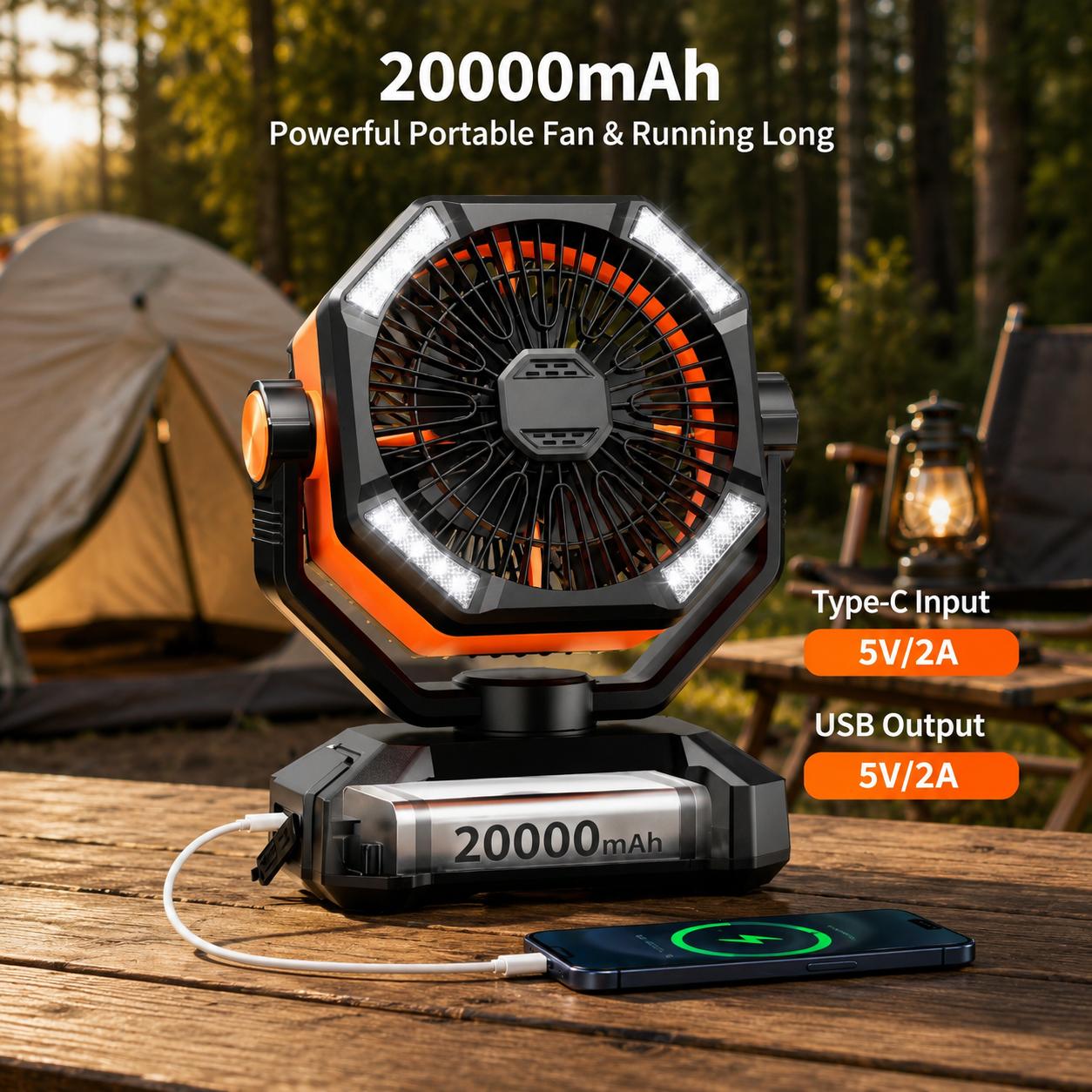 Outdoor Comfort | Portable Camping Cooling Fan with Dual Turbo Power | Versatile Airflow for Ultimate Relaxation