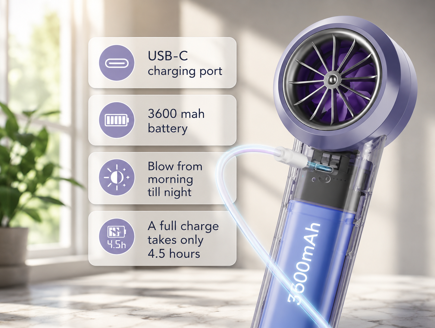 Cooling Breeze | Portable Handheld Fan with Turbocharged Airflow | Ergonomic Design for Ultimate Comfort