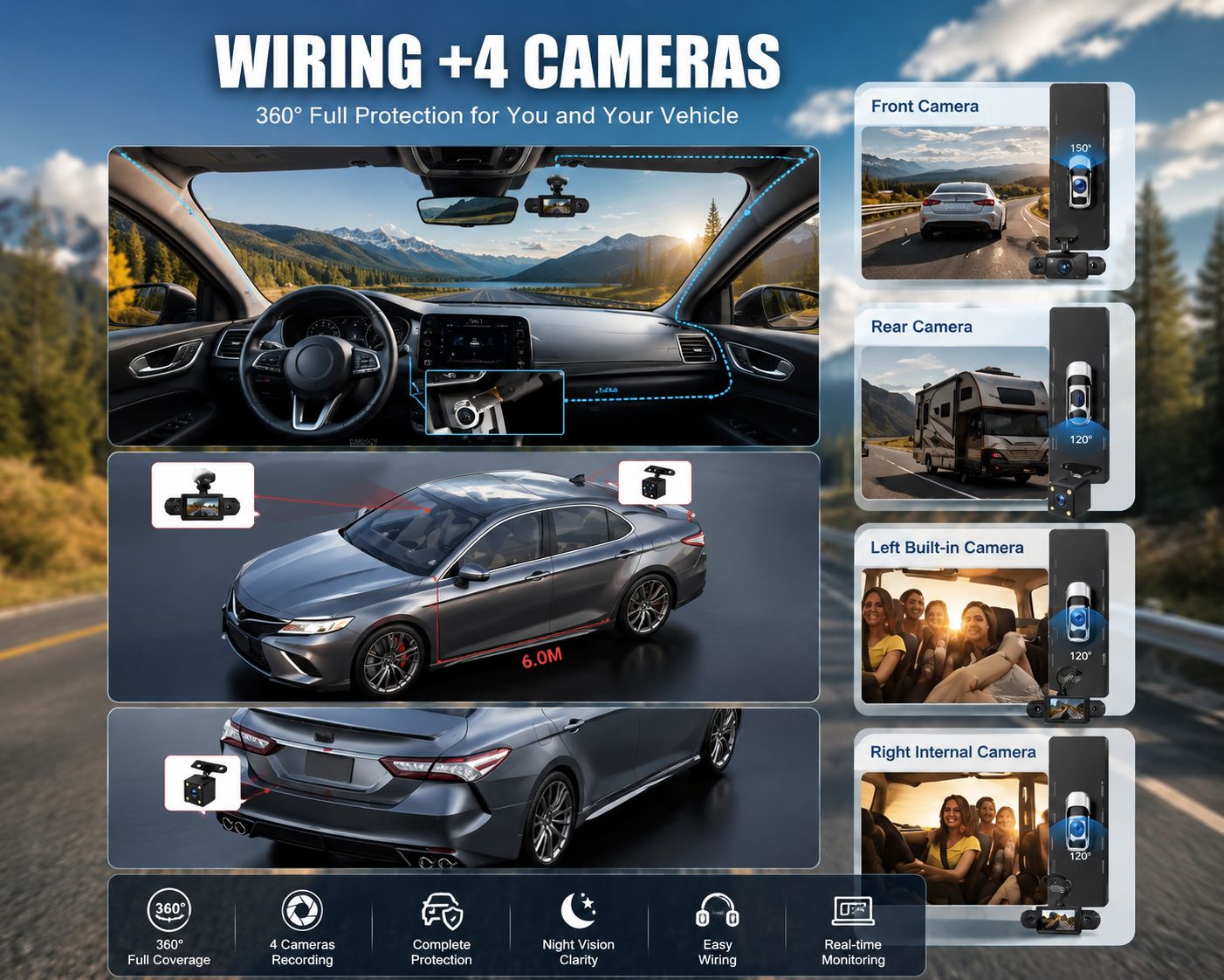 360° Dash Cam for Car with HD 1080P Night Vision & G-Sensor | Complete Coverage for Ultimate Protection