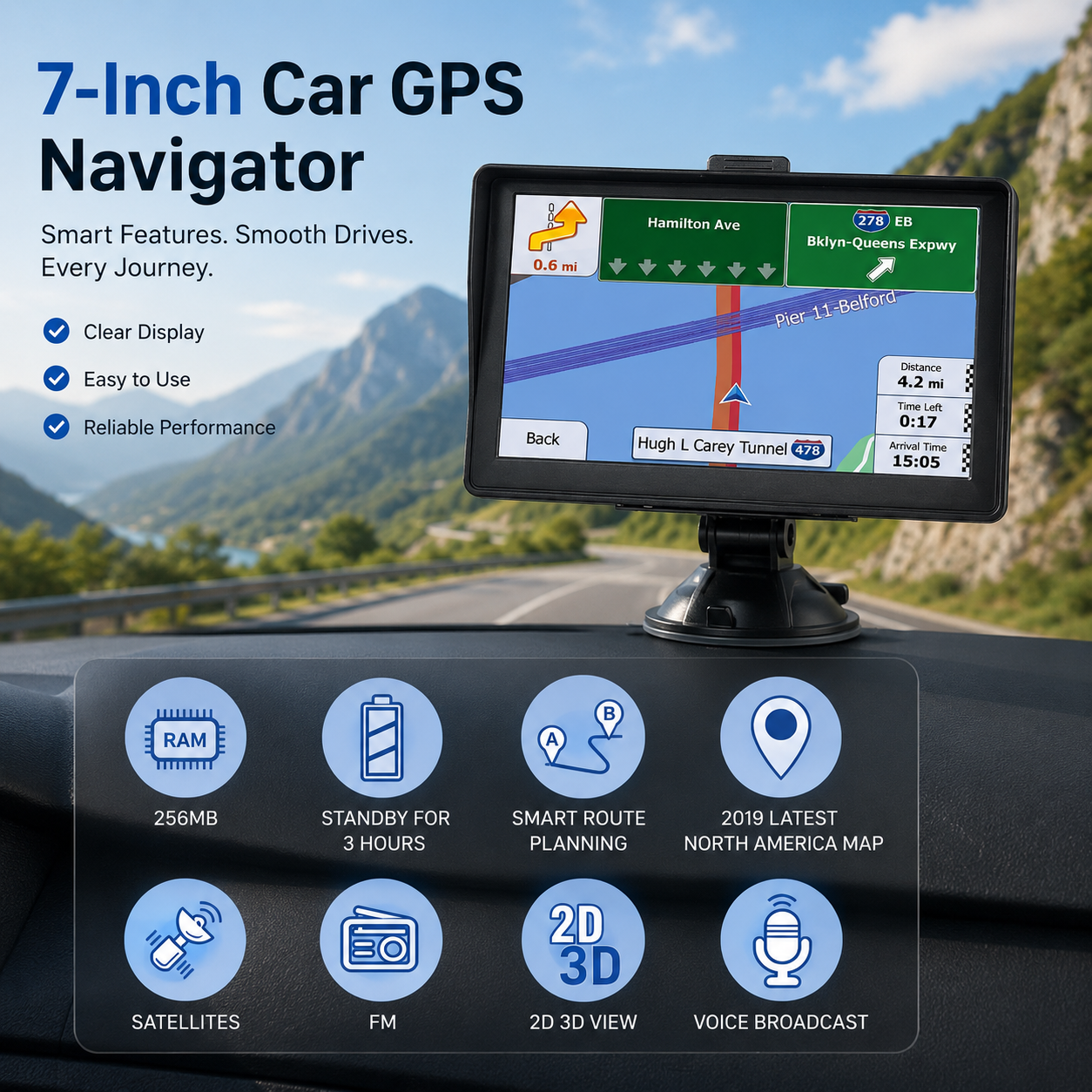 Universal GPS Navigator | 7-Inch Touchscreen with Real-Time Directions | Reliable GPS Navigation for Cars and Trucks