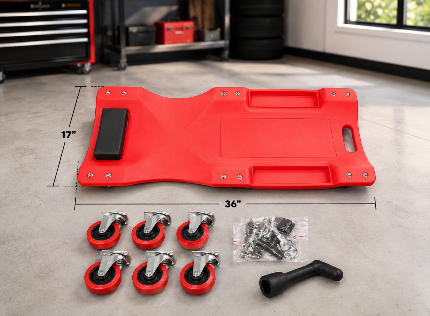 Versatile Automotive Creeper | 36 Low Profile Mechanic Board with Padded Headrest | Smooth Rolling for Comfortable Repairs