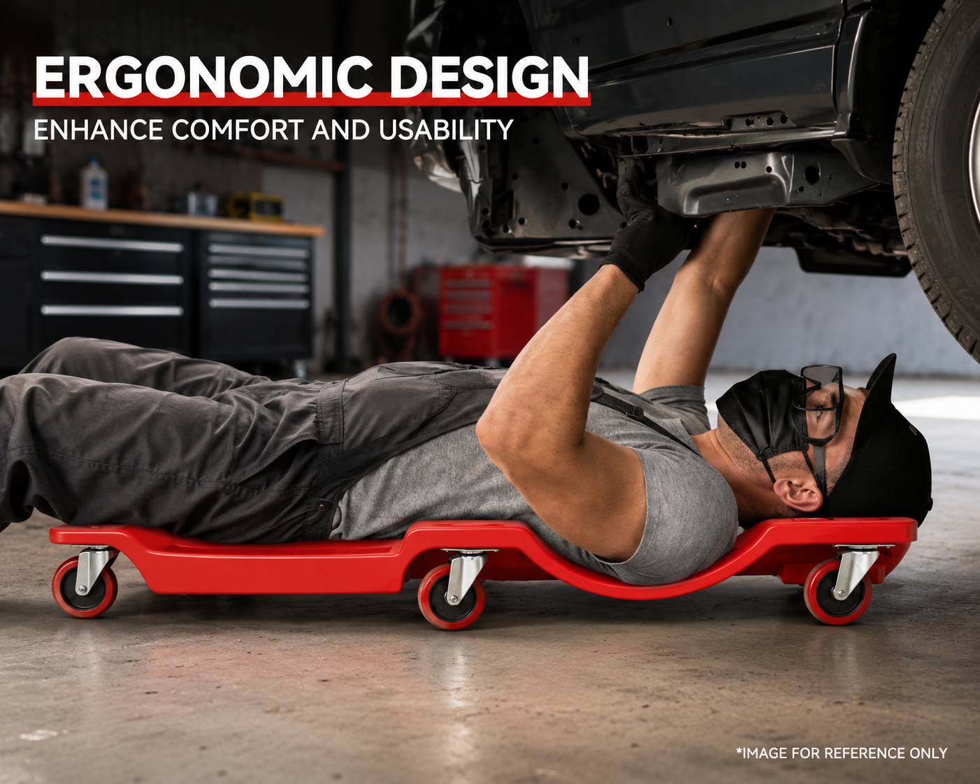 Versatile Automotive Creeper | 36 Low Profile Mechanic Board with Padded Headrest | Smooth Rolling for Comfortable Repairs