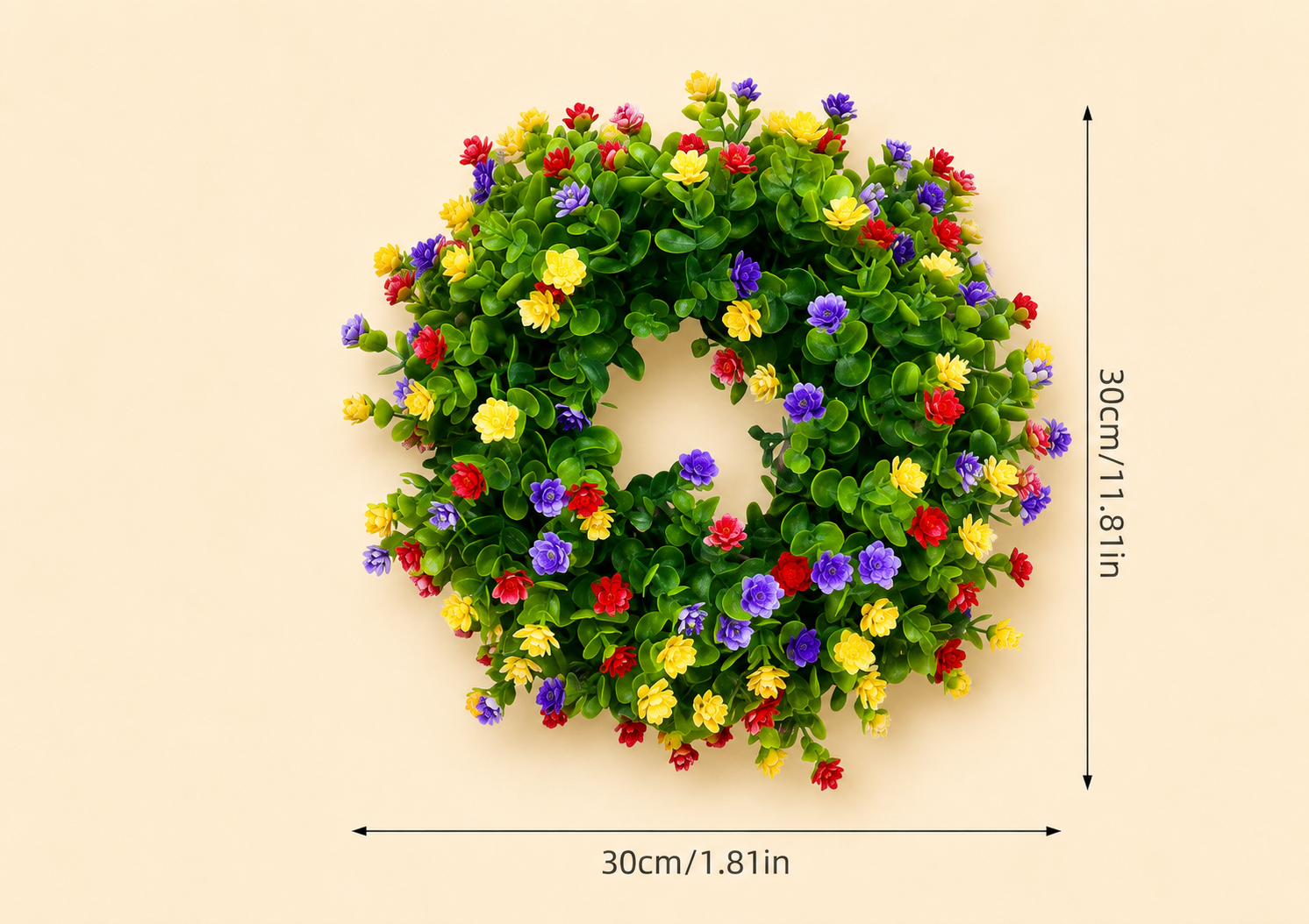 Vibrant Floral Wreath | Spring Summer Faux Flower Arrangement for Home Decor