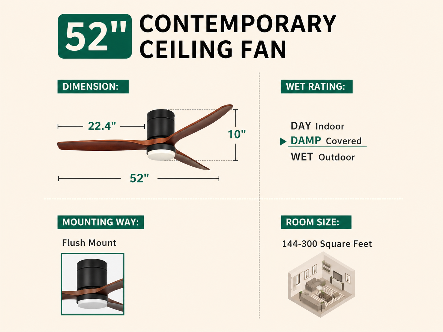 Elegant Ceiling Fan Light with Remote Control & Dimmable LED for Year-Round Comfort