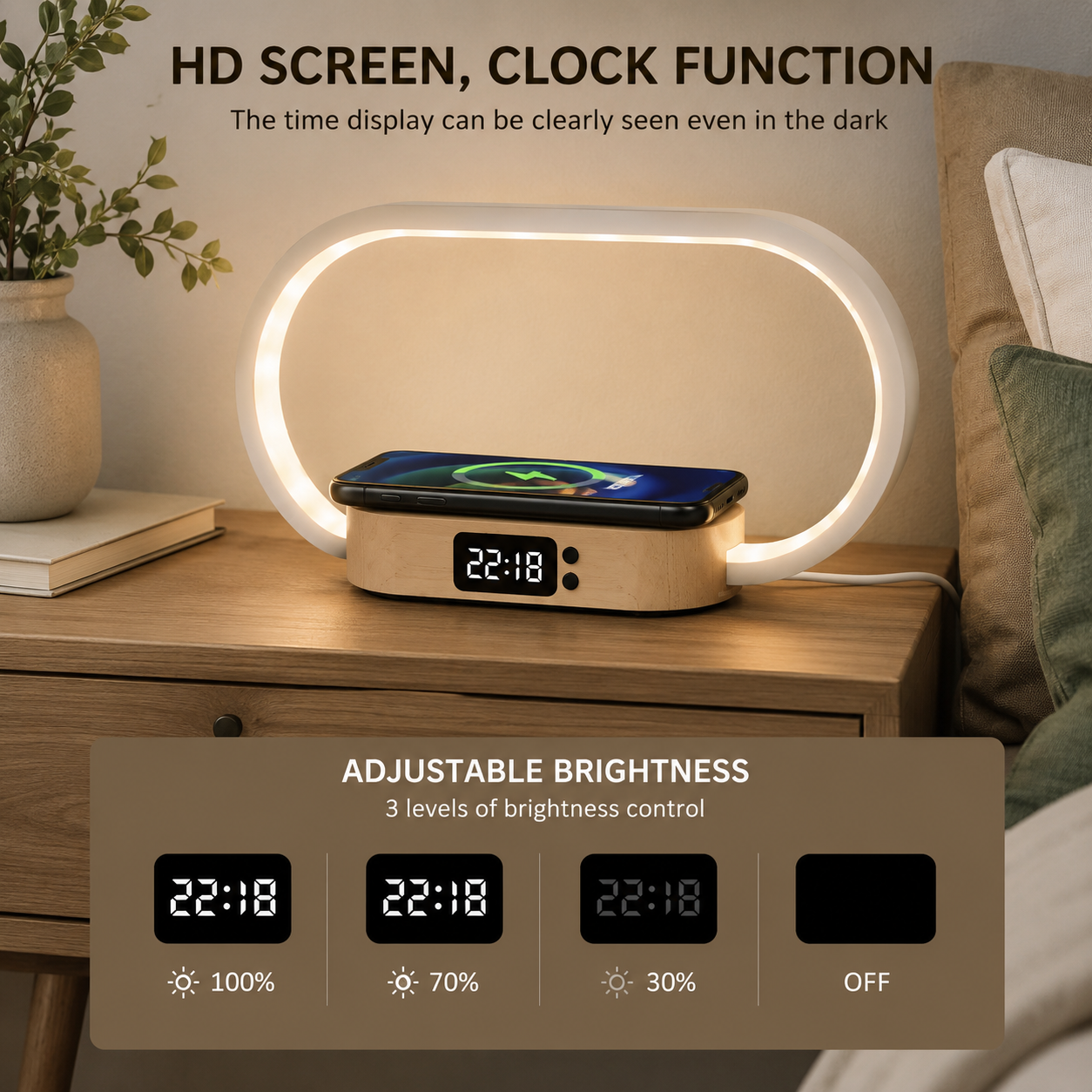 Smart Nightstand | Wireless Charging Bedside Table with Touch Control & Adjustable Light for Effortless Mornings