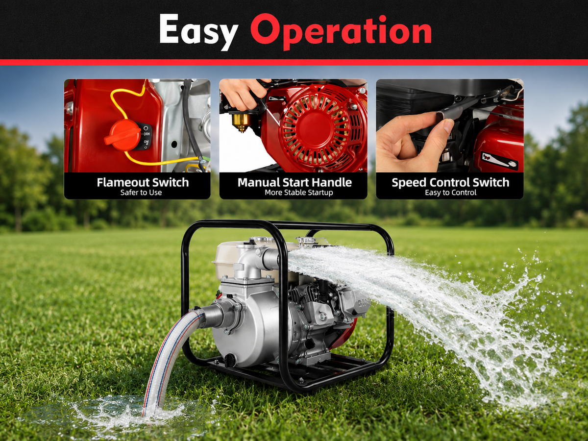 High Flow Gas Water Pump | 6.5HP 4-Stroke Engine with 92 Ft Lift | Efficient Irrigation and Drainage Solution