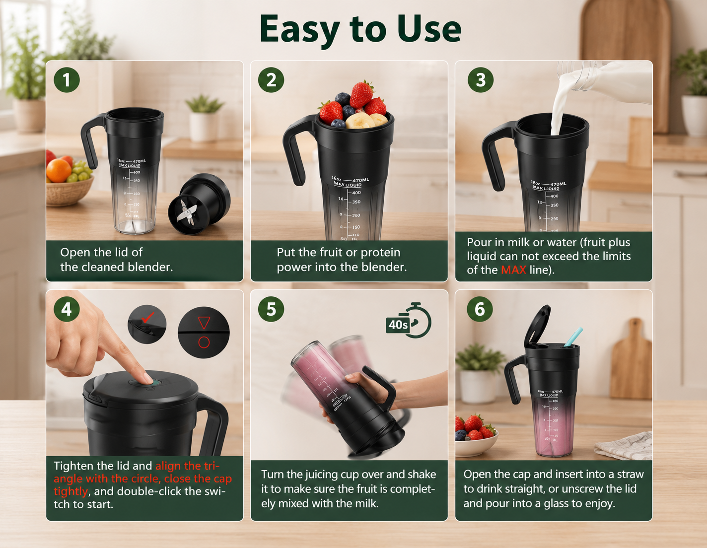 Portable Blender | Smoothie Maker with Self-Cleaning Function | Lightweight Design for On-the-Go Nutrition
