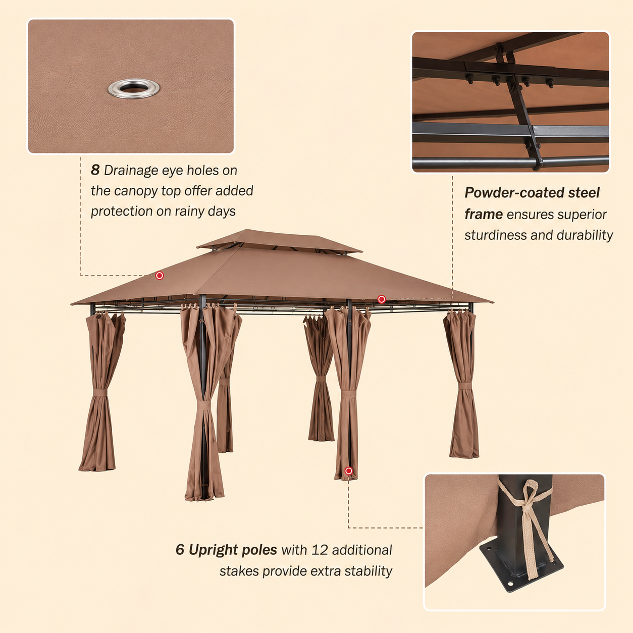 Outdoor Canopy Gazebo | 10'x13' Vented Steel Frame with Double-Tier Roof | Perfect Shade for BBQs and Parties