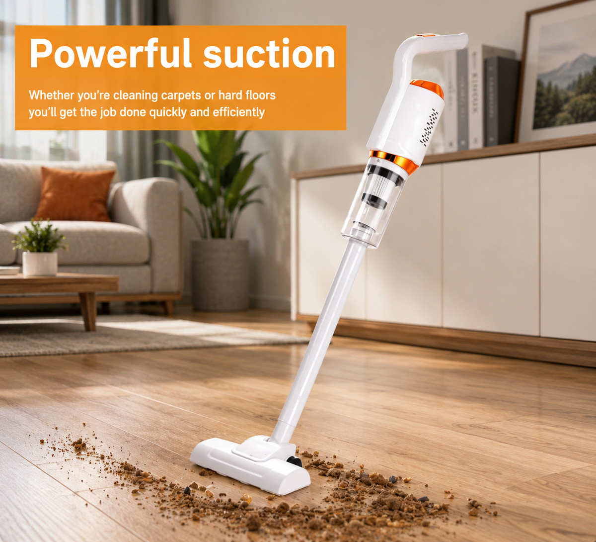 Efficient Cordless Vacuum Cleaner with 8500PA Suction Power for Pet Hair and Dirt Removal