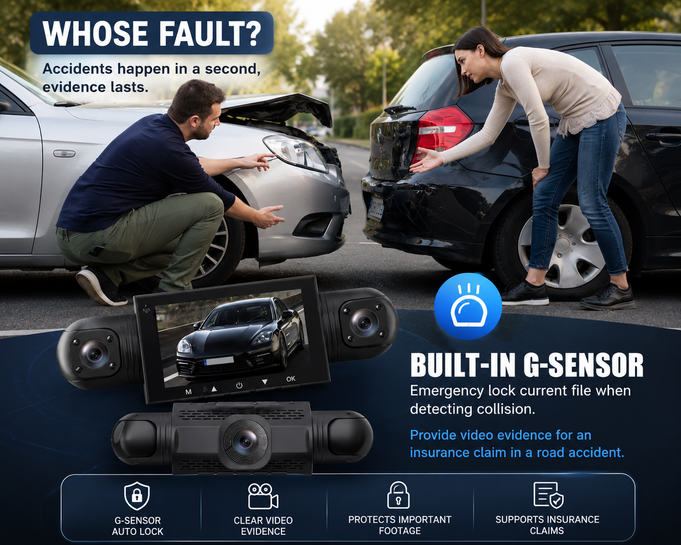 360° Dash Cam for Car with HD 1080P Night Vision & G-Sensor | Complete Coverage for Ultimate Protection