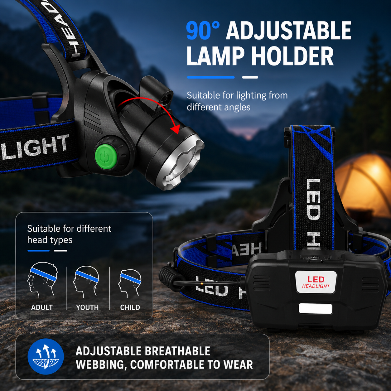 Versatile LED Headlamp | Rechargeable with Adjustable Zoom for Hands-Free Illumination