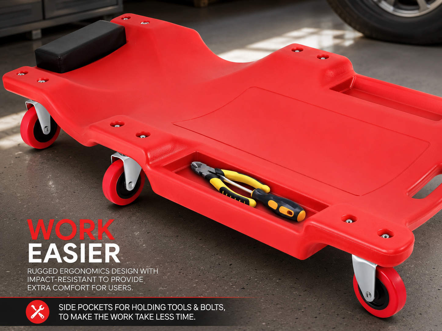 Versatile Automotive Creeper | 36 Low Profile Mechanic Board with Padded Headrest | Smooth Rolling for Comfortable Repairs