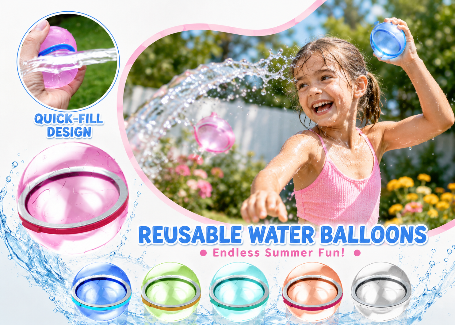 Ultimate Fun | 6-Pack Magnetic Reusable Water Balloons with Quick-Fill Design for Endless Summer Play