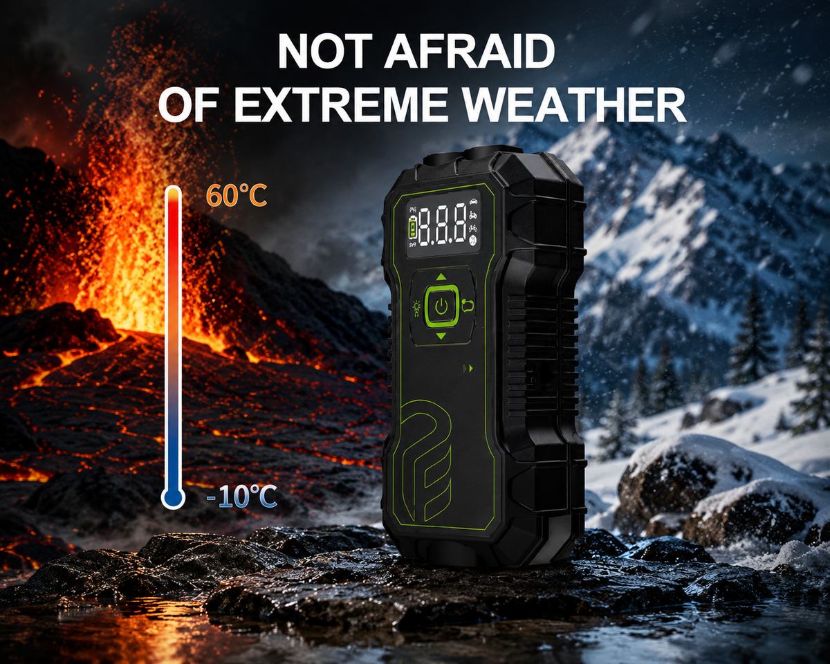 PowerBoost | 10000mAh Car Jump Starter with Air Compressor & Wireless Charging | Compact Design for Emergency Starts
