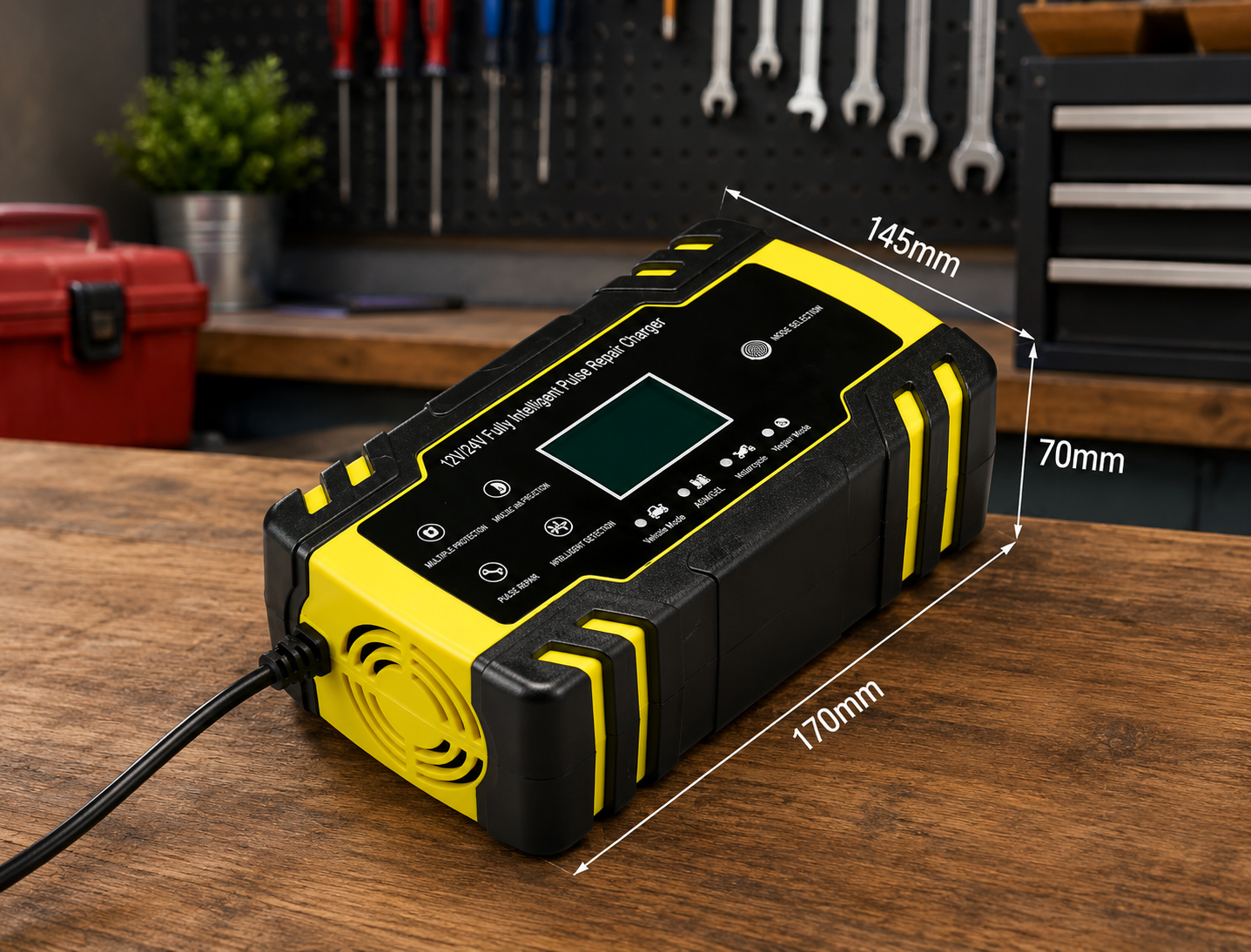 Portable Car Battery Charger | 12V Automatic Charger with Safety Features | Compact Design for Quick Charging