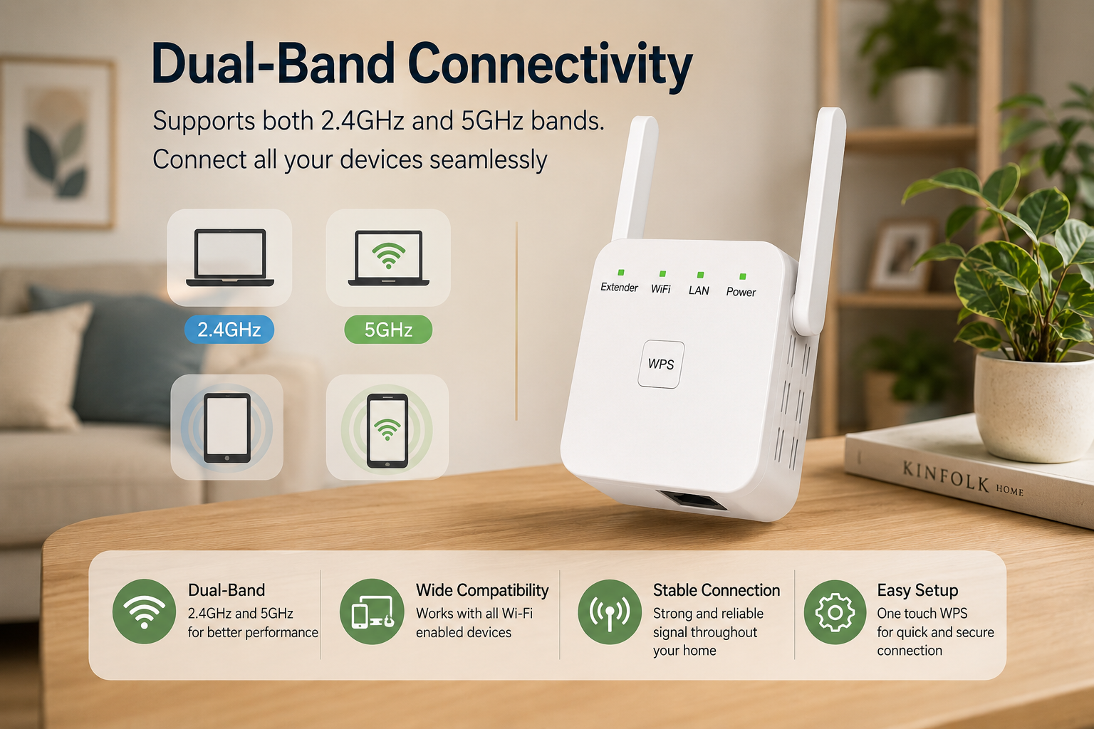 Home Connectivity | WiFi Extender with Dual-Band Signal Boosting | Reliable Coverage for Smooth Streaming